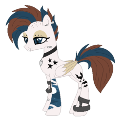 Size: 484x480 | Tagged: safe, artist:funny-arts, artist:selenaede, oc, oc only, oc:berry-ink, hybrid, pegasus, pony, vampire, icey-verse, anklet, base used, collar, ear piercing, earring, eyebrow piercing, fangs, female, jewelry, magical lesbian spawn, mare, offspring, parent:oc:blueberry rain, parent:oc:tatiana (ice1517), parents:oc x oc, piercing, simple background, solo, tattoo, transparent background, wristband