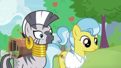 Size: 1920x1080 | Tagged: safe, screencap, doctor fauna, zecora, earth pony, pony, zebra, g4, she talks to angel, clothes, ear piercing, earring, female, jewelry, mare, neck rings, piercing, ponytail, quadrupedal