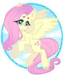 Size: 822x973 | Tagged: safe, artist:sawberrykiss, fluttershy, pegasus, pony, g4, beanbrows, circle, cute, eye clipping through hair, eyebrows, female, mare, shyabetes, simple background, sky, smiling, solo, spread wings, three quarter view, transparent background, turned head, wings