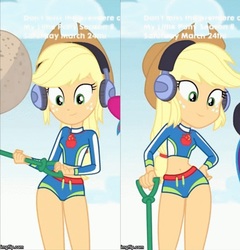 Size: 1000x1041 | Tagged: safe, screencap, applejack, equestria girls, g4, clothes, cropped, female, hips, swimsuit, text
