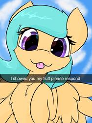 Size: 1536x2048 | Tagged: safe, artist:jubyskylines, oc, oc only, oc:mango foalix, pony, chest fluff, cute, fluffy, meme, snapchat, solo, tongue out