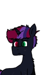Size: 768x1024 | Tagged: safe, oc, oc only, oc:shadow strike, pony, heterochromia, magical lesbian spawn, magical threesome spawn, offspring, parent:king sombra, parent:tempest shadow, parent:twilight sparkle, scar, simple background, solo, white background