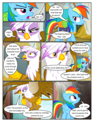 Size: 612x792 | Tagged: safe, artist:newbiespud, edit, edited screencap, screencap, gilda, rainbow dash, griffon, pegasus, pony, comic:friendship is dragons, g4, the lost treasure of griffonstone, annoyed, backpack, comic, dialogue, female, flying, frown, looking back, looking up, mare, screencap comic, sigh, speech bubble