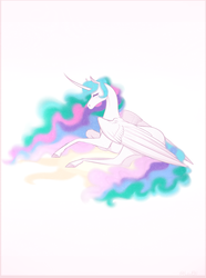 Size: 1639x2200 | Tagged: safe, artist:lou1911, princess celestia, pony, g4, curved horn, ethereal mane, ethereal tail, eyes closed, female, folded wings, horn, prone, simple background, solo, white background, wings