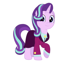 Size: 3000x3000 | Tagged: safe, artist:squipycheetah, starlight glimmer, pony, unicorn, g4, the last problem, clothes, cute, female, hair over one eye, happy, headmare starlight, high res, older, older starlight glimmer, raised hoof, simple background, smiling, solo, transparent background