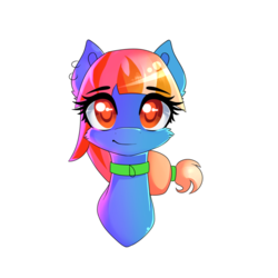 Size: 894x894 | Tagged: safe, artist:limply_swamp, oc, oc only, oc:quick scope, earth pony, pony, bust, choker, commission, ear piercing, earth pony oc, female, hairband, head, looking at you, mare, piercing, smiling, solo