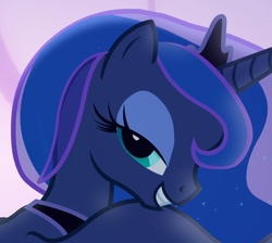 Size: 668x599 | Tagged: safe, screencap, princess luna, alicorn, pony, g4, to where and back again, bedroom eyes, cropped, female, lidded eyes, looking at you, mare, smiling, solo