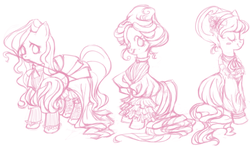 Size: 1100x688 | Tagged: safe, artist:maaronn, fluttershy, pegasus, pony, g4, alternate hairstyle, clothes, dress, female, mare, monochrome, mouth hold, simple background, sketch, solo, victorian, white background