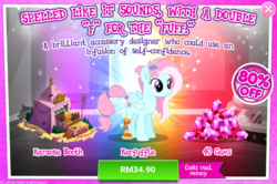 Size: 1029x684 | Tagged: safe, gameloft, kerfuffle, pony, g4, my little pony: rainbow roadtrip, advertisement, amputee, costs real money, crack is cheaper, introduction card, prosthetic leg, prosthetic limb, prosthetics