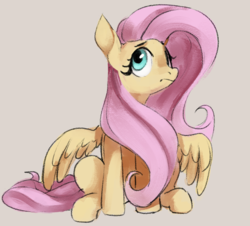 Size: 614x556 | Tagged: safe, artist:dotkwa, fluttershy, pegasus, pony, g4, female, looking away, looking up, mare, simple background, sitting, solo, spread wings, three quarter view, wings, wings down