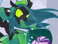Size: 196x150 | Tagged: safe, screencap, queen chrysalis, starlight glimmer, changeling, changeling queen, g4, season 9, the ending of the end, animated, cocoon, cropped, duo, female, gif, ultimate chrysalis, wrapped up, wrapping, you spin me right round