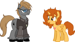 Size: 2000x1125 | Tagged: safe, artist:theeditormlp, oc, oc only, oc:the editor, alicorn, earth pony, pony, clothes, female, glasses, male, mare, shirt, simple background, stallion, sweater vest, transparent background, vector