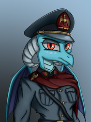 Size: 2400x3200 | Tagged: safe, artist:sinniepony, princess ember, dragon, g4, clothes, dragoness, female, high res, military, military uniform, solo, uniform