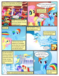 Size: 612x792 | Tagged: safe, artist:newbiespud, edit, edited screencap, screencap, applejack, cool star, derpy hooves, fluttershy, pinkie pie, rainbow dash, rarity, skyra, starburst (character), stardancer, twilight sparkle, earth pony, pegasus, pony, unicorn, comic:friendship is dragons, g4, annoyed, background pony, book, bookshelf, cloud, cloudsdale, comic, dialogue, female, flying, freckles, frown, golden oaks library, hat, lidded eyes, looking back, looking down, looking up, male, mane six, mare, screencap comic, scroll, smiling, stallion, unamused, unicorn twilight
