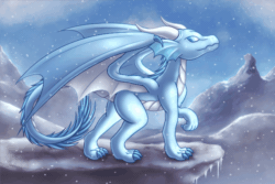 Size: 600x400 | Tagged: safe, artist:shad0w-galaxy, oc, oc only, dragon, animated, commission, gif, icicle, mountain, snow, snowfall, solo