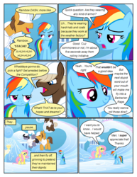 Size: 612x792 | Tagged: safe, artist:newbiespud, edit, edited screencap, screencap, dumbbell, fluttershy, hoops, quarterback, rainbow dash, pegasus, pony, comic:friendship is dragons, g4, sonic rainboom (episode), clothes, comic, dialogue, female, flying, frown, hard hat, hat, looking up, male, mare, screencap comic, smiling, stallion, unamused, weather factory uniform