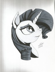 Size: 2550x3300 | Tagged: safe, artist:sigilponies, rarity, pony, unicorn, g4, bust, female, grayscale, high res, ink drawing, monochrome, solo, traditional art