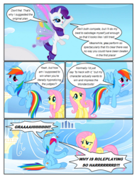 Size: 612x792 | Tagged: safe, artist:newbiespud, edit, edited screencap, screencap, fluttershy, rainbow dash, rarity, pegasus, pony, unicorn, comic:friendship is dragons, g4, artificial wings, augmented, cloud, comic, dialogue, female, flying, frown, looking up, magic, magic wings, mare, sad, screencap comic, wings