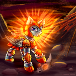 Size: 3000x3000 | Tagged: safe, artist:cornelia_nelson, oc, oc only, oc:aegis lance, pony, angry, armor, fantasy class, fullshade, high res, war, warrior, wings