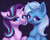 Size: 2246x1810 | Tagged: safe, artist:avrameow, starlight glimmer, trixie, pony, unicorn, g4, :p, chest fluff, duo, female, floppy ears, heart eyes, lidded eyes, looking at you, mare, smiling, tongue out, wingding eyes