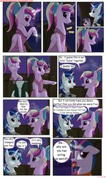 Size: 1950x3249 | Tagged: safe, artist:greenbrothersart, princess cadance, shining armor, twilight sparkle, alicorn, pony, unicorn, comic:love is magic, g4, carriage, clothes, comic, dress, female, filly, filly twilight sparkle, male, nervous, night, ship:shiningcadance, shipping, sitting, straight, teen princess cadance, teenager, tongue out, unicorn twilight, younger