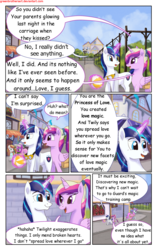 Size: 1950x3102 | Tagged: safe, artist:greenbrothersart, princess cadance, shining armor, oc, alicorn, pony, unicorn, comic:love is magic, g4, beach ball, comic, female, goggles, male, saddle bag, teen princess cadance, teenager, towel, walking