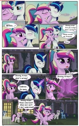 Size: 1950x3102 | Tagged: safe, artist:greenbrothersart, fancypants, fleur-de-lis, princess cadance, shining armor, twilight sparkle, alicorn, firefly (insect), pony, unicorn, comic:love is magic, g4, blushing, book, cheek kiss, comic, crying, female, filly, filly twilight sparkle, kissing, male, mare, ship:shiningcadance, shipping, shipping denied, spread wings, stallion, straight, tail wrap, teen princess cadance, teenager, teleportation, unicorn twilight, wings, younger