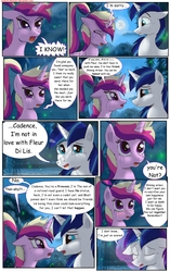 Size: 1950x3102 | Tagged: safe, artist:greenbrothersart, princess cadance, shining armor, alicorn, pony, unicorn, comic:love is magic, g4, comic, crying, eye contact, female, floppy ears, full moon, looking at each other, male, mare in the moon, moon, night, ship:shiningcadance, shipping, straight, teen princess cadance, teenager