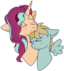 Size: 2035x2251 | Tagged: safe, artist:bitsandbees, oc, oc only, oc:dusk fire (ice1517), oc:jasper (ice1517), pegasus, pony, unicorn, icey-verse, blushing, bust, cute, eyes closed, gay, high res, magical lesbian spawn, male, nuzzling, oc x oc, offspring, parent:lightning dust, parent:limestone pie, parent:starlight glimmer, parent:sunset shimmer, parents:limedust, parents:shimmerglimmer, shipping, simple background, stallion, trans male, transgender, transparent background, ych result