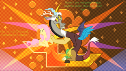 Size: 3840x2160 | Tagged: safe, artist:laszlvfx, edit, edited screencap, screencap, discord, fluttershy, draconequus, g4, abstract background, duo, female, friendship, high res, male, tickling, wallpaper, wallpaper edit