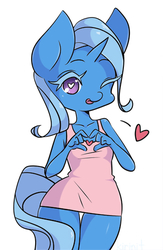 Size: 325x500 | Tagged: safe, artist:kirinit, trixie, anthro, g4, :p, cute, diatrixes, female, floating heart, heart, heart eyes, heart hands, looking at you, one eye closed, simple background, solo, tongue out, white background, wingding eyes, wink