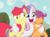 Size: 1200x887 | Tagged: safe, screencap, apple bloom, scootaloo, sweetie belle, earth pony, pegasus, pony, unicorn, g4, growing up is hard to do, adorabloom, cropped, cute, cutealoo, cutie mark, cutie mark crusaders, diasweetes, excited, eyes closed, female, happy, hug, mare, older, older apple bloom, older cmc, older scootaloo, older sweetie belle, open mouth, smiling, the cmc's cutie marks, trio