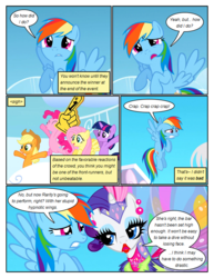 Size: 612x792 | Tagged: safe, artist:newbiespud, edit, edited screencap, screencap, applejack, fluttershy, pinkie pie, rainbow dash, rarity, twilight sparkle, earth pony, pegasus, pony, unicorn, comic:friendship is dragons, g4, artificial wings, augmented, cheering, cloud, comic, confused, dialogue, disgusted, eyelashes, eyes closed, female, flying, foam finger, freckles, hat, lipstick, magic, magic wings, makeup, mane six, mare, on a cloud, screencap comic, smiling, unicorn twilight, wings, worried