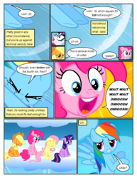 Size: 612x792 | Tagged: safe, artist:newbiespud, edit, edited screencap, screencap, applejack, fluttershy, pinkie pie, rainbow dash, rarity, twilight sparkle, earth pony, pegasus, pony, unicorn, comic:friendship is dragons, g4, cloud, comic, confused, covering eyes, crying, dialogue, eyes closed, falling, female, flying, hat, mane six, mare, on a cloud, open mouth, sad, scared, screencap comic, smiling, unicorn twilight