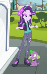 Size: 374x579 | Tagged: safe, edit, edited screencap, screencap, spike, spike the regular dog, starlight glimmer, dog, equestria girls, equestria girls specials, g4, my little pony equestria girls: mirror magic, animated, beanie, beanie hat, clothes, cropped, cyoa, female, gif, hat, male, ship:sparlight, shipping, straight, unf, vector