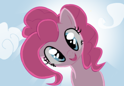 Size: 2000x1381 | Tagged: safe, artist:jcity, pinkie pie, earth pony, pony, g4, cloud, cute, diapinkes, female, happy, looking at you, looking down at you, mare, open mouth, smiling, solo