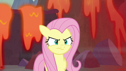 Size: 1280x720 | Tagged: safe, screencap, fluttershy, pegasus, pony, g4, sweet and smoky, angry, female, lava, mare, solo