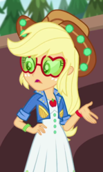 Size: 404x680 | Tagged: safe, screencap, applejack, equestria girls, festival filters, g4, my little pony equestria girls: better together, cropped, female, solo, sunglasses