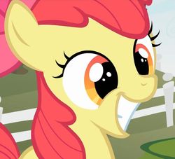 Size: 1000x908 | Tagged: safe, screencap, apple bloom, earth pony, pony, g4, the show stoppers, adorabloom, cropped, cute, female, filly, happy, smiling, solo
