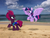 Size: 3264x2448 | Tagged: safe, alternate version, artist:ejlightning007arts, edit, fizzlepop berrytwist, tempest shadow, twilight sparkle, alicorn, pony, unicorn, g4, beach, bikini, broken horn, clothes, cute, equestria girls outfit, eye scar, female, flying, hawaii, high res, horn, lesbian, ocean, one-piece swimsuit, open mouth, running, scar, ship:tempestlight, shipping, swimsuit, twilight sparkle (alicorn)