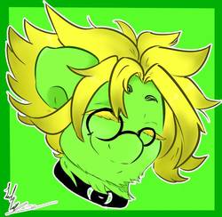 Size: 904x884 | Tagged: safe, artist:asscadoodle, oc, oc only, oc:honeymelon blitz, pony, bust, collar, commission, cute, eyes closed, glasses, portrait, solo