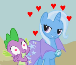 Size: 504x432 | Tagged: safe, edit, edited screencap, screencap, spike, trixie, g4, female, heart eyes, male, shipping, spixie, straight, wingding eyes