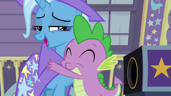 Size: 1280x720 | Tagged: safe, edit, editor:undeadponysoldier, spike, trixie, g4, uncommon bond, female, male, momma trixie, shipping, spixie, straight