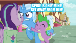 Size: 1920x1080 | Tagged: safe, edit, edited screencap, editor:undeadponysoldier, screencap, spike, starlight glimmer, trixie, dragon, pony, g4, student counsel, butt, female, implied sparlight, jealous, male, mare, plot, shipping, spixie, straight
