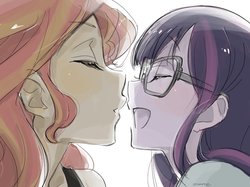 Size: 1060x793 | Tagged: safe, artist:5mmumm5, sci-twi, sunset shimmer, twilight sparkle, equestria girls, g4, eyes closed, female, glasses, lesbian, open mouth, ship:sci-twishimmer, ship:sunsetsparkle, shipping