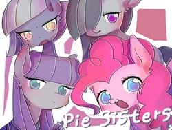 Size: 1600x1200 | Tagged: safe, artist:770nanao15, limestone pie, marble pie, maud pie, pinkie pie, earth pony, pony, g4, blushing, colored pupils, cute, female, looking at you, mare, open mouth, pie sisters, siblings, sisters