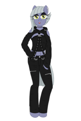 Size: 3200x4800 | Tagged: safe, artist:fascismnotincluded, limestone pie, anthro, unguligrade anthro, g4, clothes, eyeshadow, female, goth, high res, makeup, simple background, solo, transparent background