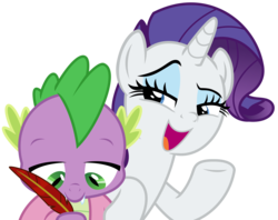Size: 3625x2875 | Tagged: safe, artist:sketchmcreations, rarity, spike, dragon, pony, unicorn, dragon dropped, g4, blanket, duo, female, high res, hoof on shoulder, looking down, male, mare, open mouth, quill, raised eyebrow, raised hoof, simple background, transparent background, vector