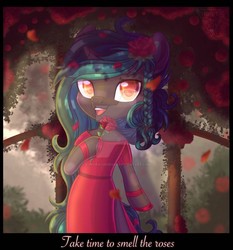Size: 863x926 | Tagged: safe, artist:auroracursed, oc, oc only, oc:damask rose, pony, unicorn, semi-anthro, arm hooves, bipedal, flower, garden, rose, solo, ych result