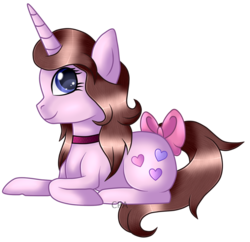 Size: 1280x1239 | Tagged: safe, artist:cindystarlight, oc, oc only, oc:sweet sugar heart, pony, unicorn, bow, female, mare, prone, simple background, solo, tail bow, transparent background